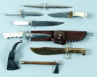 Eight miniature edged weapons: