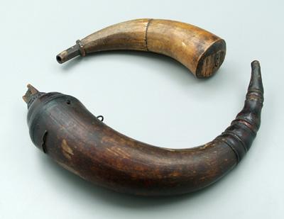 Two powder horns: one with faint