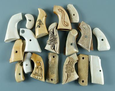 18 pairs ivory handgun grips: some with