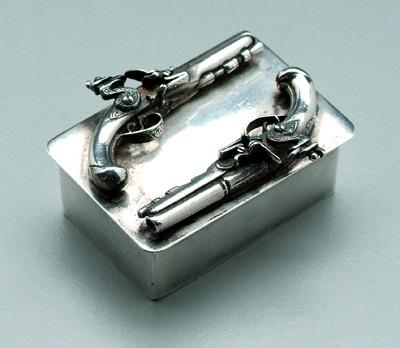 English silver pistol pillbox, rectangular,