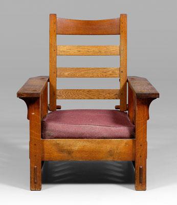 Gustav Stickley Morris chair, oak throughout,