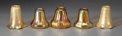 Five art glass shades: pair bell