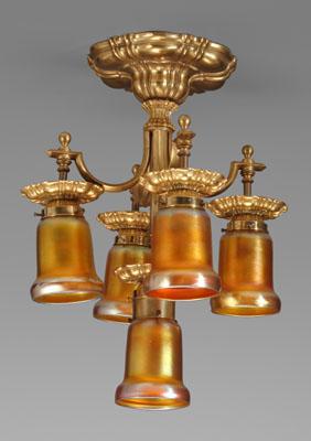 Brass chandelier, five lights with four