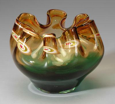 Murano art glass bowl, ruffled rim above