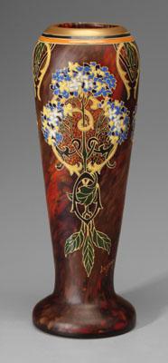 Legras art glass vase, of rounded triangular
