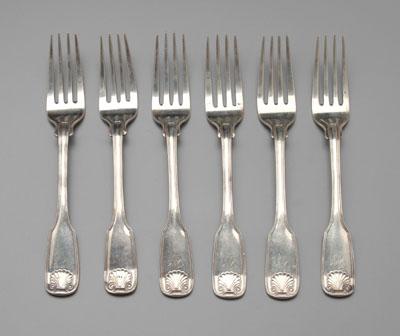 Set of six coin silver forks: fiddle