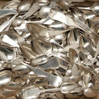 140 coin silver spoons: various