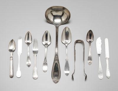 66 pieces coin silver flatware: large