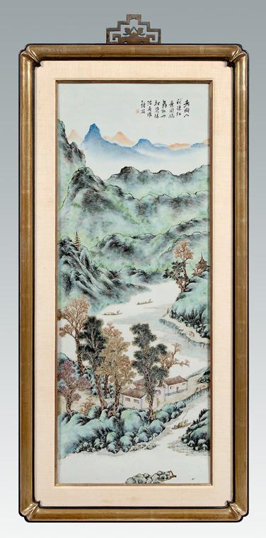 Chinese porcelain panel, mountain,