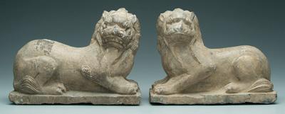 Pair Chinese stone bixies: carved