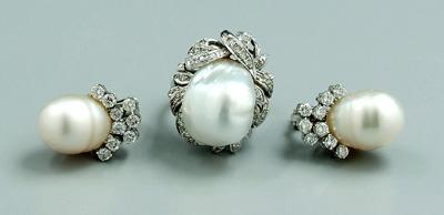 Three pieces diamond pearl jewelry  94370