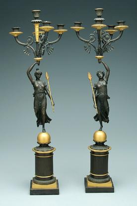 Pair Empire bronze candelabra  9438b
