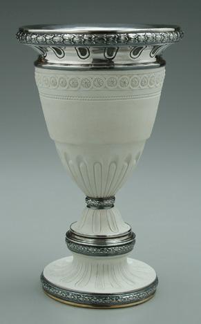 Porcelain, silver urn, unglazed
