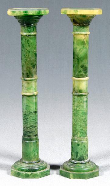 Pair jade-colored pedestals, marble