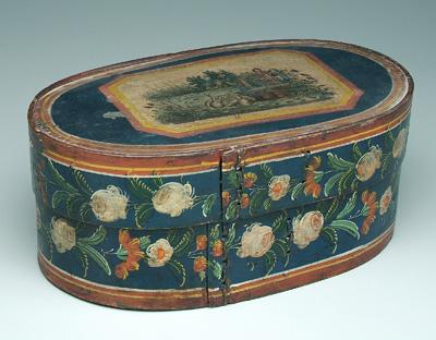 Painted bandbox, oval bentwood