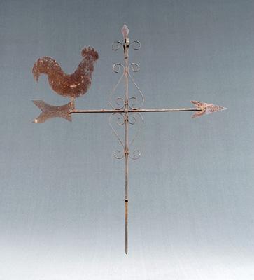 Iron rooster weathervane, welded elements,