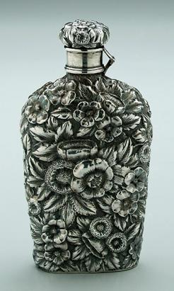 Sterling repouss&eacute; flask,
