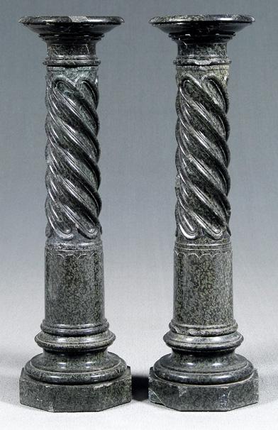 Pair carved green marble pedestals: