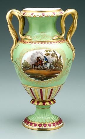 Porcelain urn, hand painted decoration,