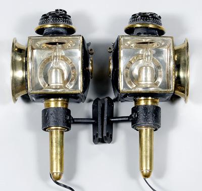 Pair brass carriage lamps silver 94445
