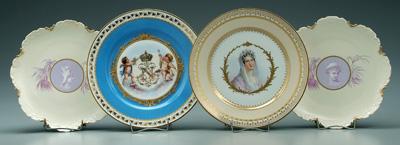 Four porcelain plates: one Sevres, central