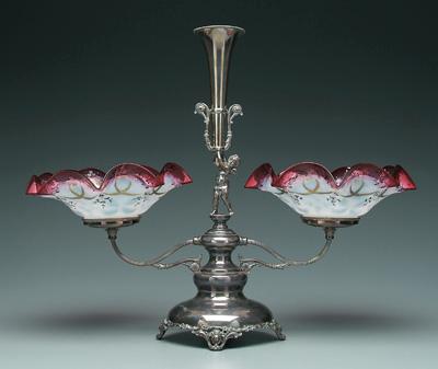 Silver plated cranberry epergne,