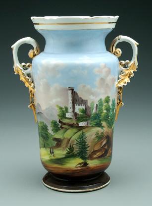 Porcelain urn hand painted scene 944a3