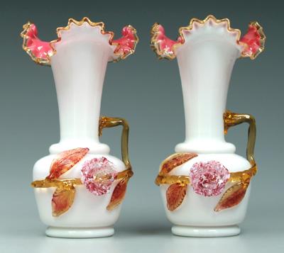 Pair cased glass vases: applied