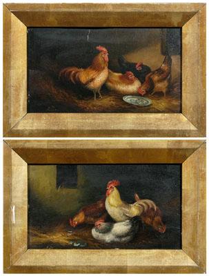 Pair 19th century paintings chickens  94896