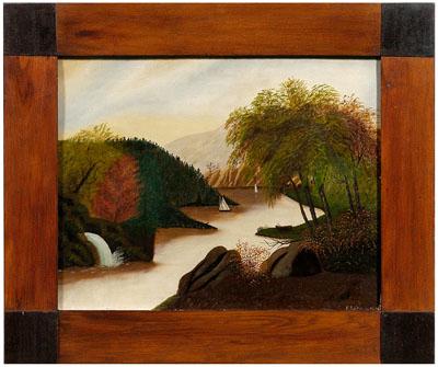 Primitive Hudson River School painting 9489c