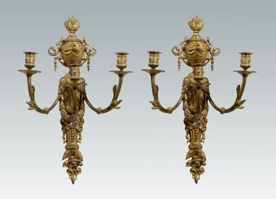 Pair gilt bronze sconces urn and 948dc