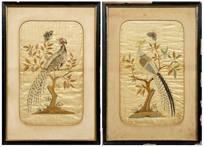 Pair exotic bird needleworks: finely