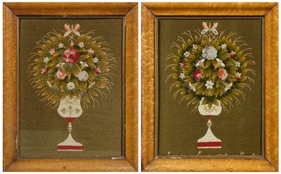 Pair framed needleworks: floral