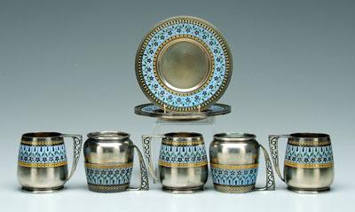 Ten pieces Russian enameled silver: