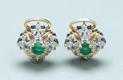 Emerald and diamond ear clips,
