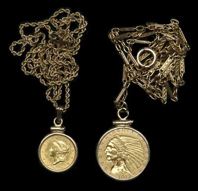 Two U.S. gold coin necklaces: 1912