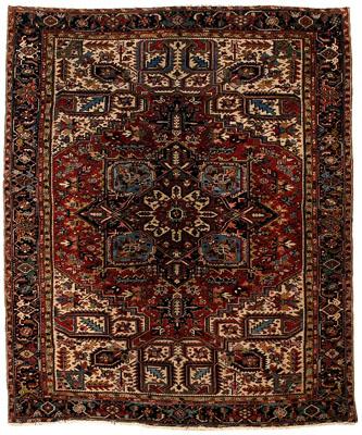 Heriz rug, brick red and dark blue