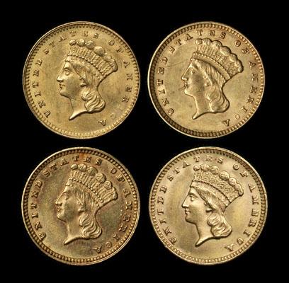 Four U S 1 gold coins Type 3  9499d