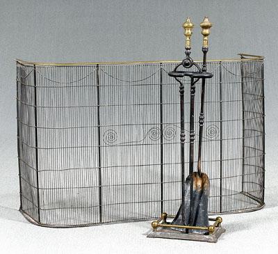 Wirework screen, fire tools and