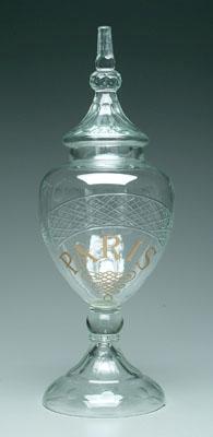 Large glass apothecary jar, marked