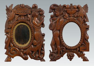Pair mirrors carved oak frames  94a11