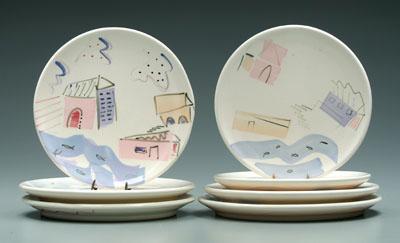 Seven George Handy pottery plates
