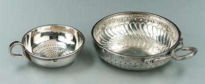 Two French silver wine items: round