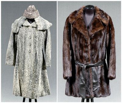 Two fur coats: one gray Persian