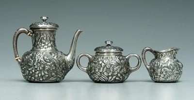 Sterling silver tea service, round with