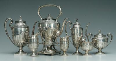 Seven piece sterling tea service: