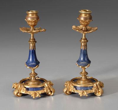 Pair Rohloff candlesticks: lapis