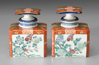 Pair Japanese imari tea canisters: