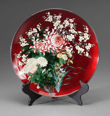 Japanese cloisonné charger, bouquet