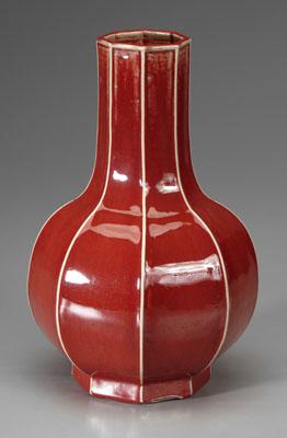 Chinese cooper red vase octagonal 947a1